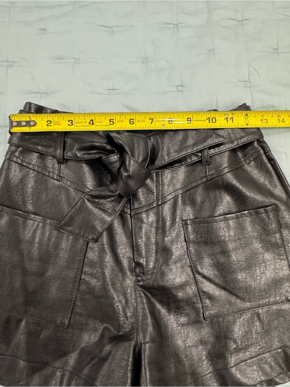 High-Waist Faux Leather Tie-Belt Shorts in Black - Picture 6 of 8